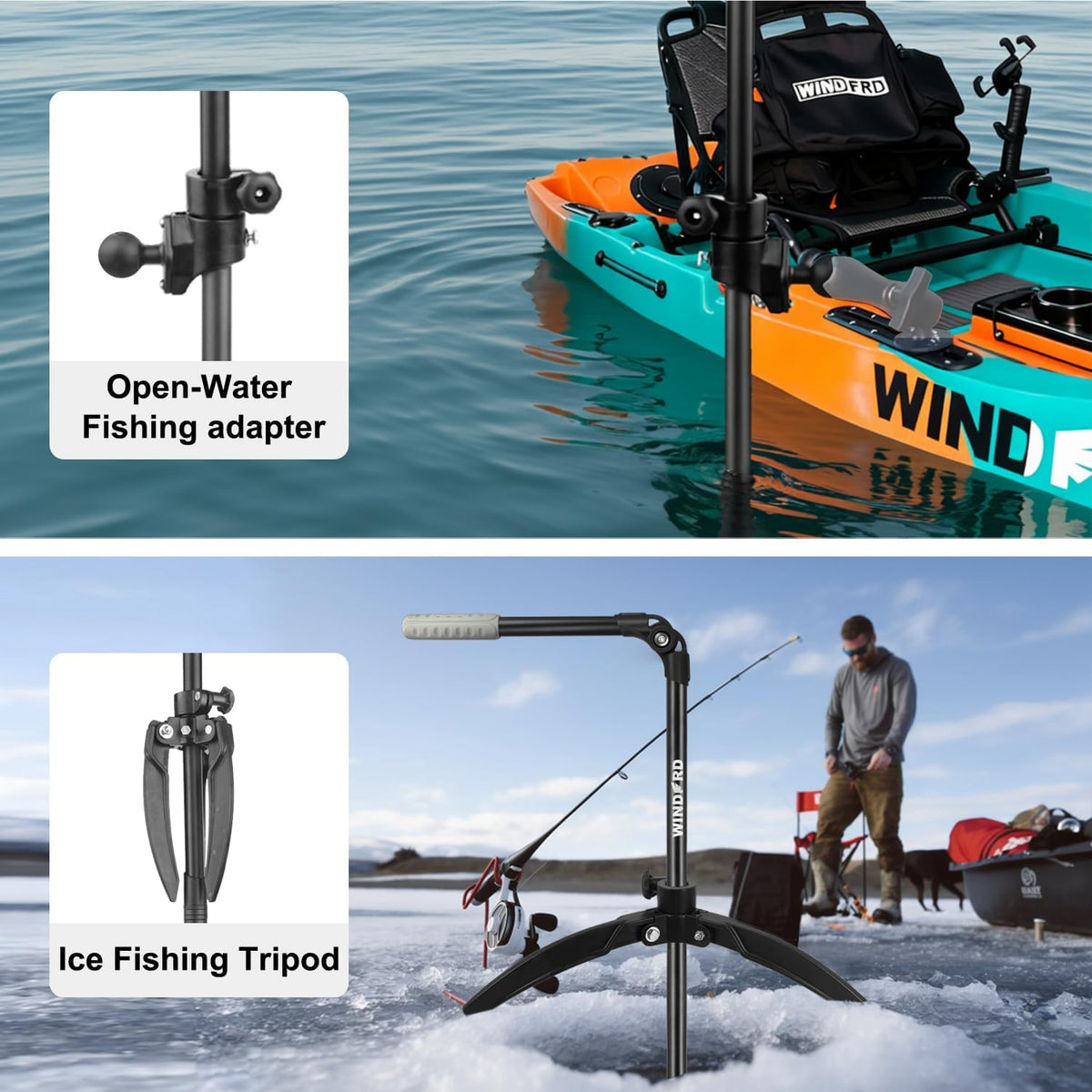 Live Sonar Scope Transducer Pole Mount Ice Tripod and Glow Handle