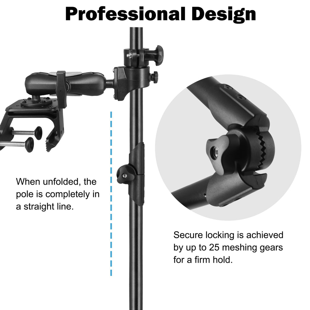 Folding FFS Live Sonar Transducer Pole System with Aluminum C-Clamp, Foldable Travel Design