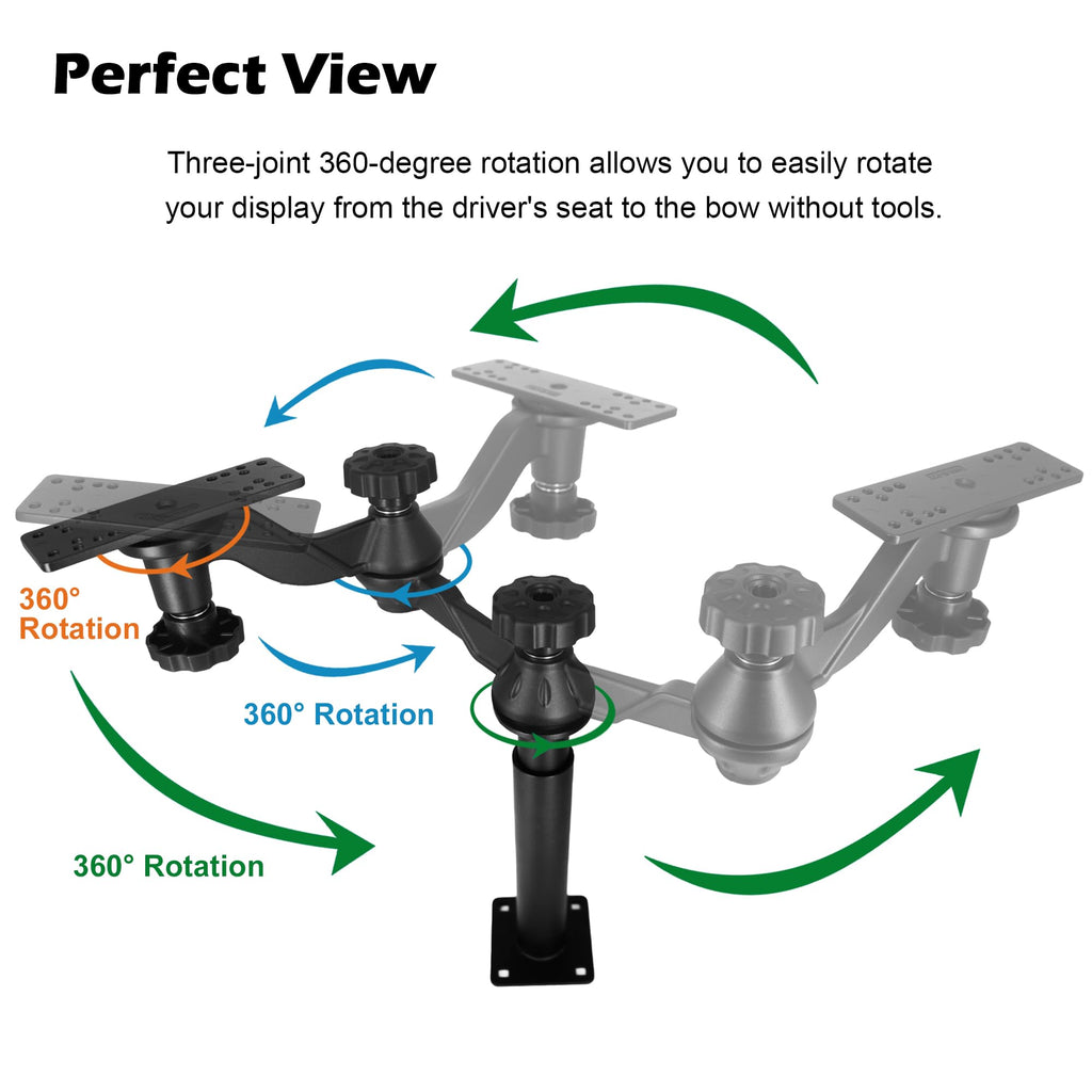 Telescopic Fish Finder Mount for 7"-16" Screens, Dual Swing Arm