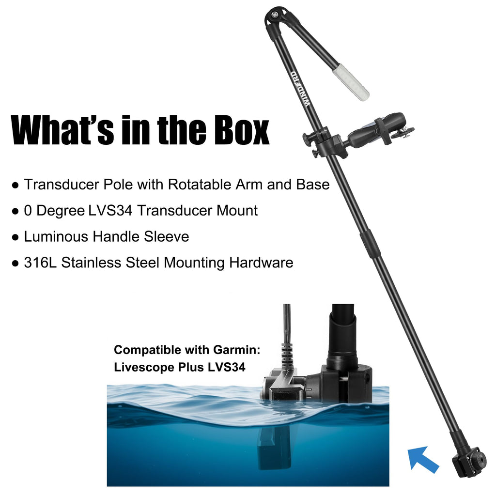 Aluminum Live Scope Transducer Pole Mount for Boat Kayak, LVS34 Adapter Included