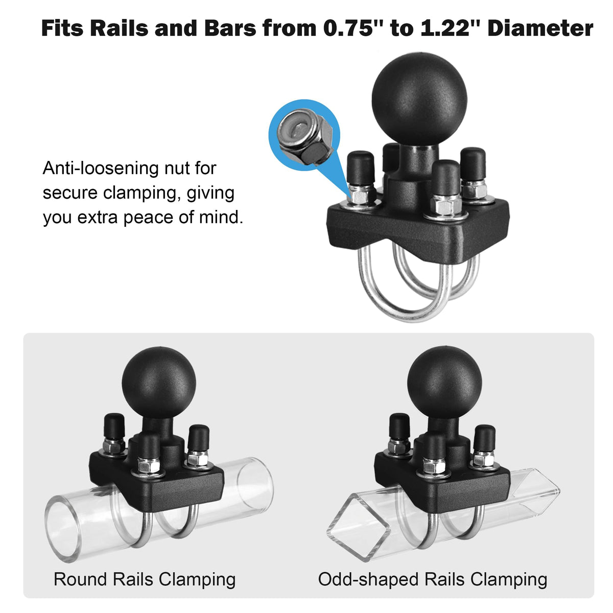 1.5" Ball U-Bolt Base, Marine Rail Forklift Pipe Mount