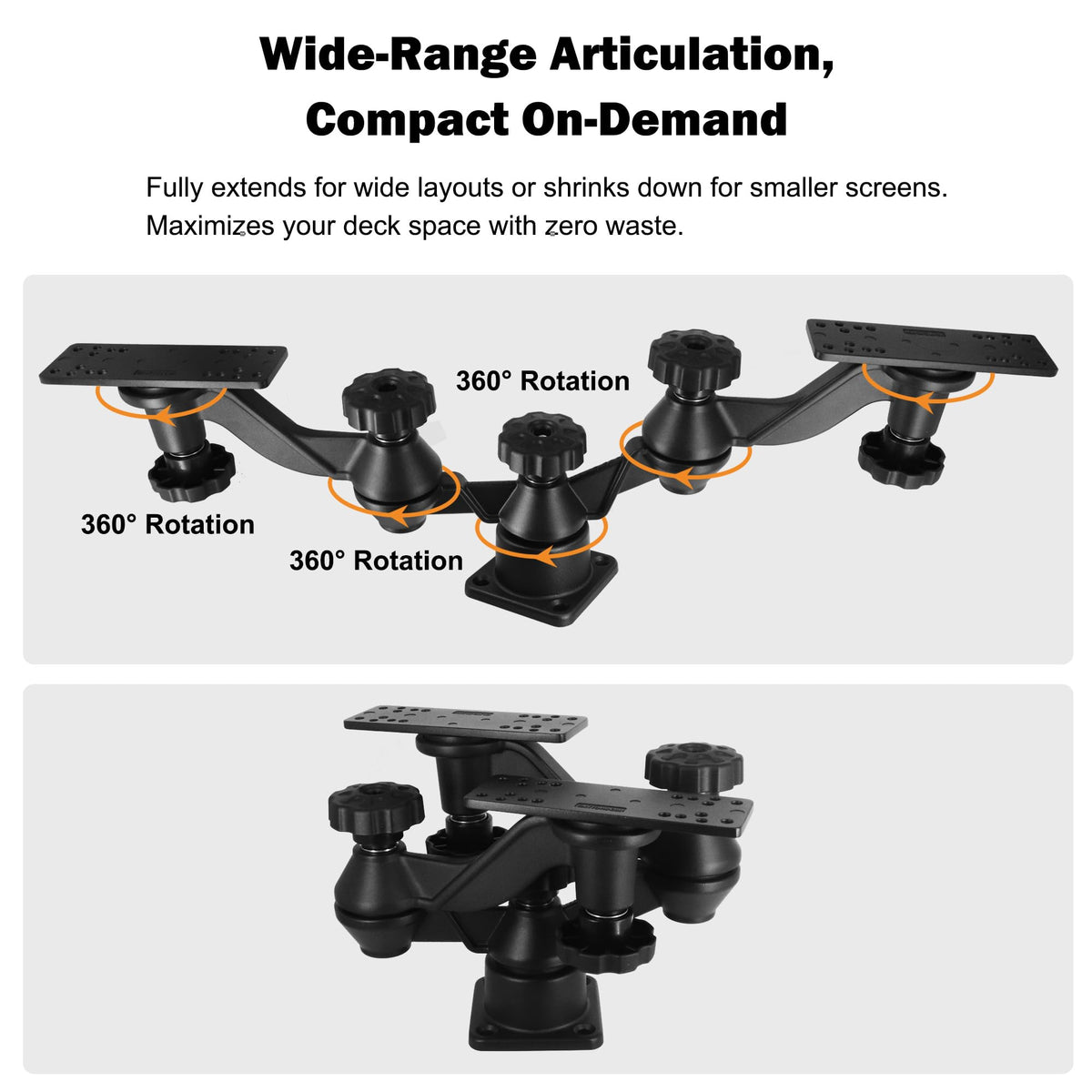 Dual Graph Mount, Two Independent 360° Arms, Fits 5-16" Displays