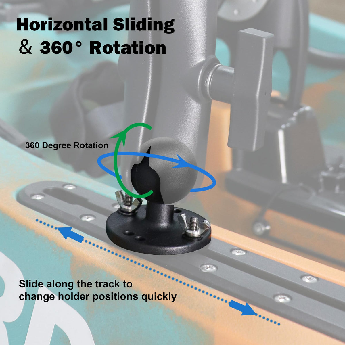 1.5 Inch AMPS Track Ball Mount Base with T-Bolt for Kayak