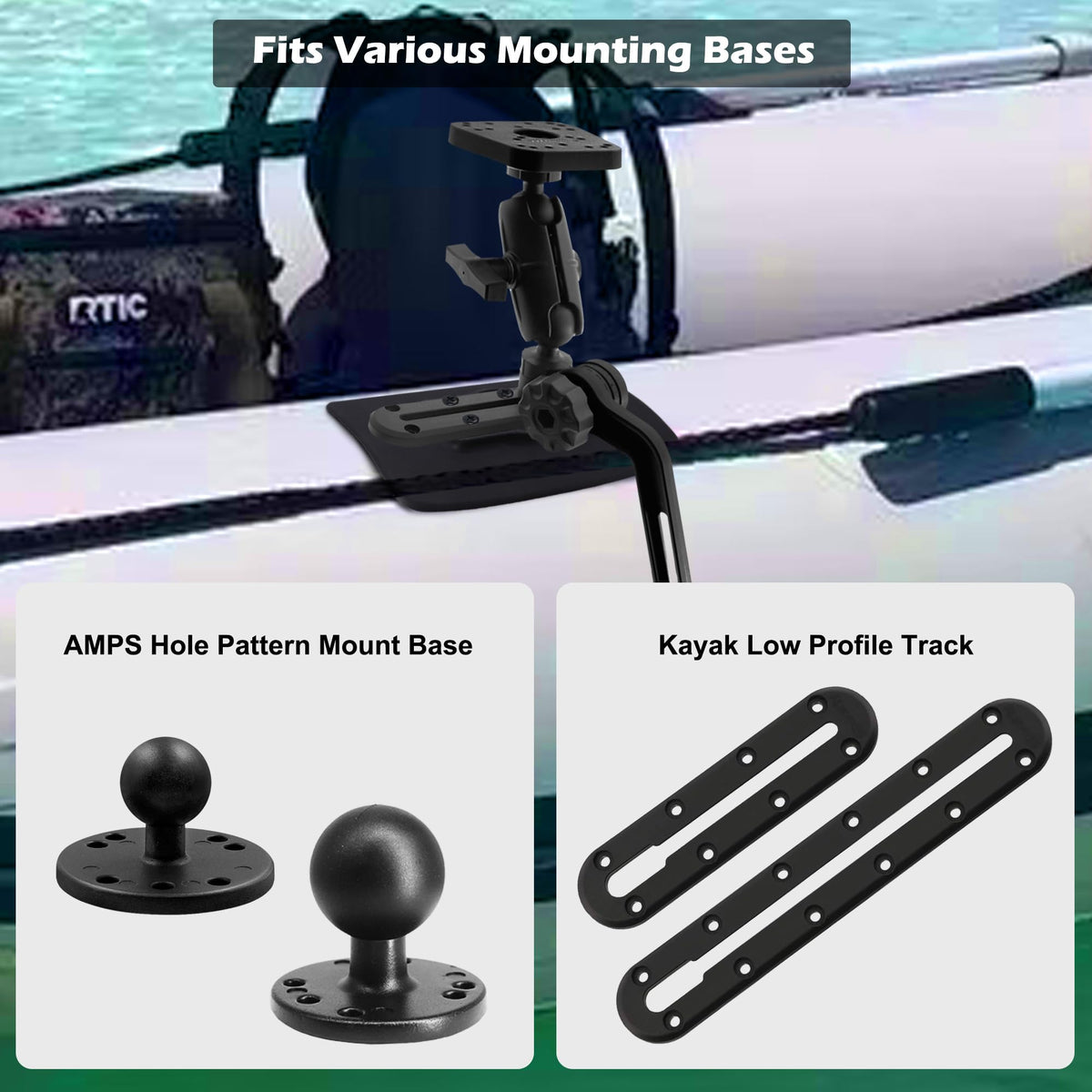 WINDFRD Self-Adhesive Industrial Rubber Pad for Inflatable Boat/Kayak/Paddle Board, Compatible with 1"/1.5" Ball Base and Kayak Track Accessories, No-Drill Fish Finder Mount Base