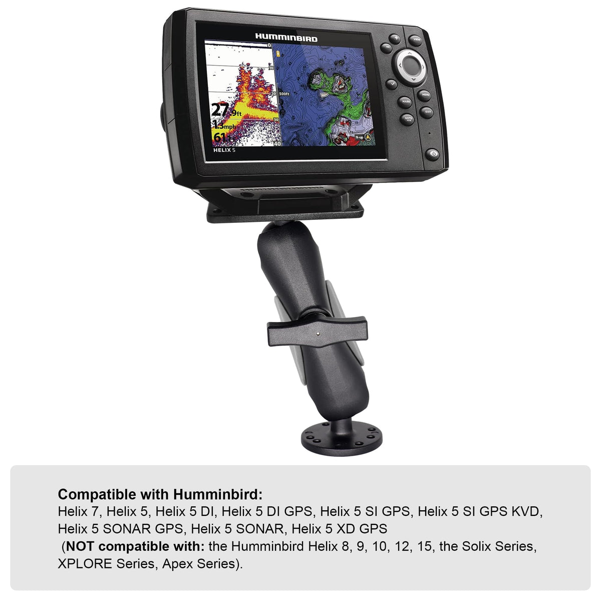 Aluminum Fish Finder Mount with 1.5" Ball, Graph Holder for Helix 5 Helix 7