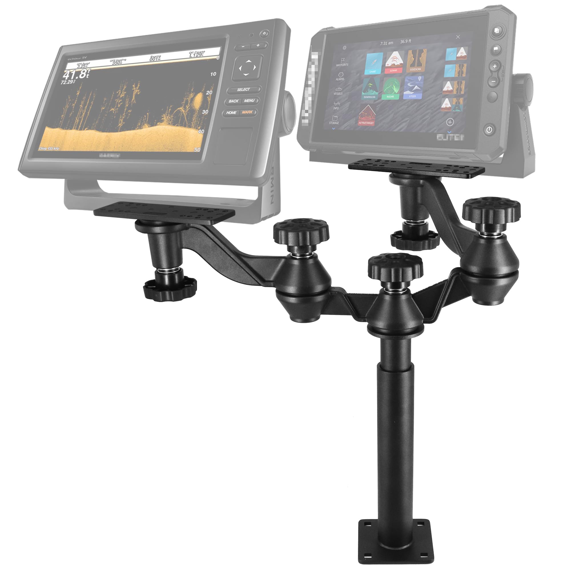 WINDFRD Dual Fish Finder Mount with Dual-Joint Adjustable Arm, Heavy Duty Height-Adjustable Tall Bow Mount for Bass Boat/Boat, Max Load 110lbs, Compatible with Garmin, Lowrance, Humminbird - image 1