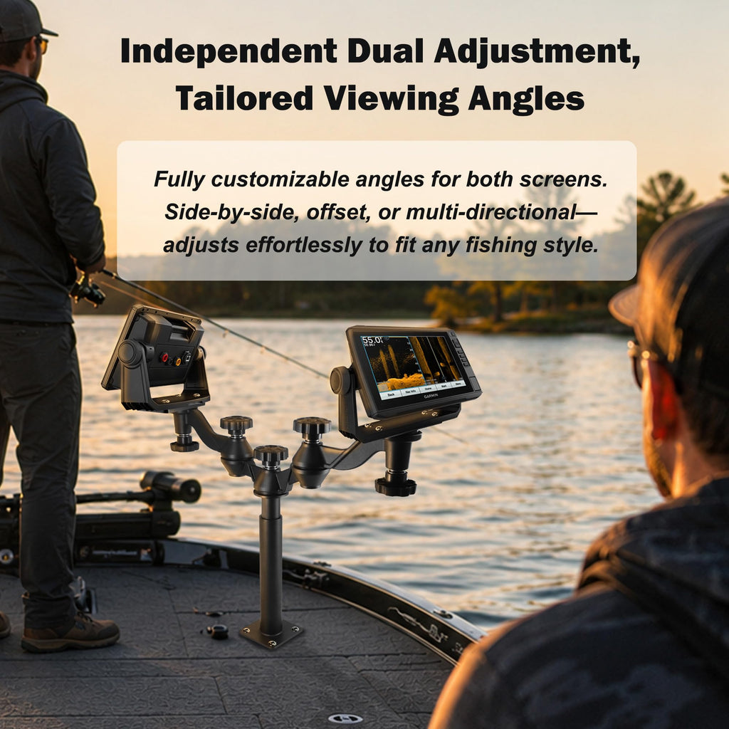 WINDFRD Dual Fish Finder Mount with Dual-Joint Adjustable Arm, Heavy Duty Height-Adjustable Tall Bow Mount for Bass Boat/Boat, Max Load 110lbs, Compatible with Garmin, Lowrance, Humminbird - image 3