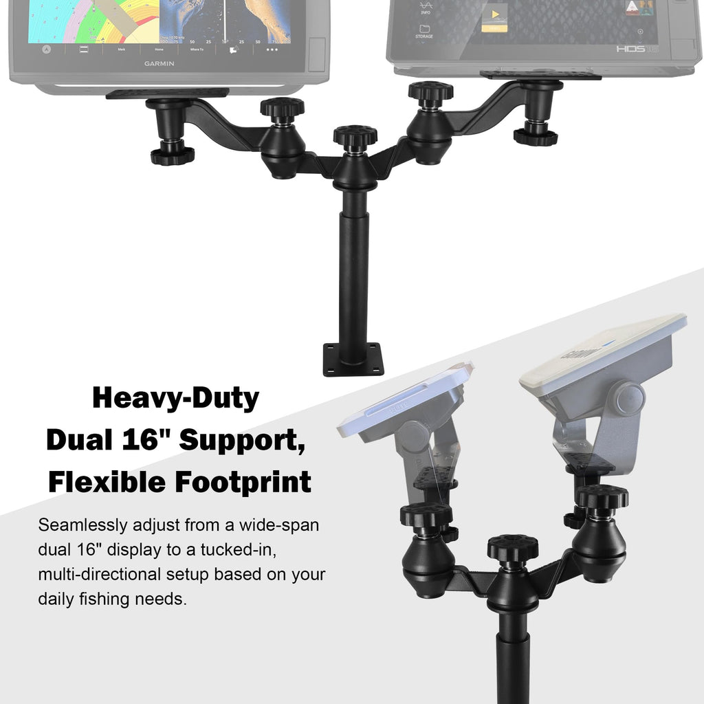 WINDFRD Dual Fish Finder Mount with Dual-Joint Adjustable Arm, Heavy Duty Height-Adjustable Tall Bow Mount for Bass Boat/Boat, Max Load 110lbs, Compatible with Garmin, Lowrance, Humminbird - image 4