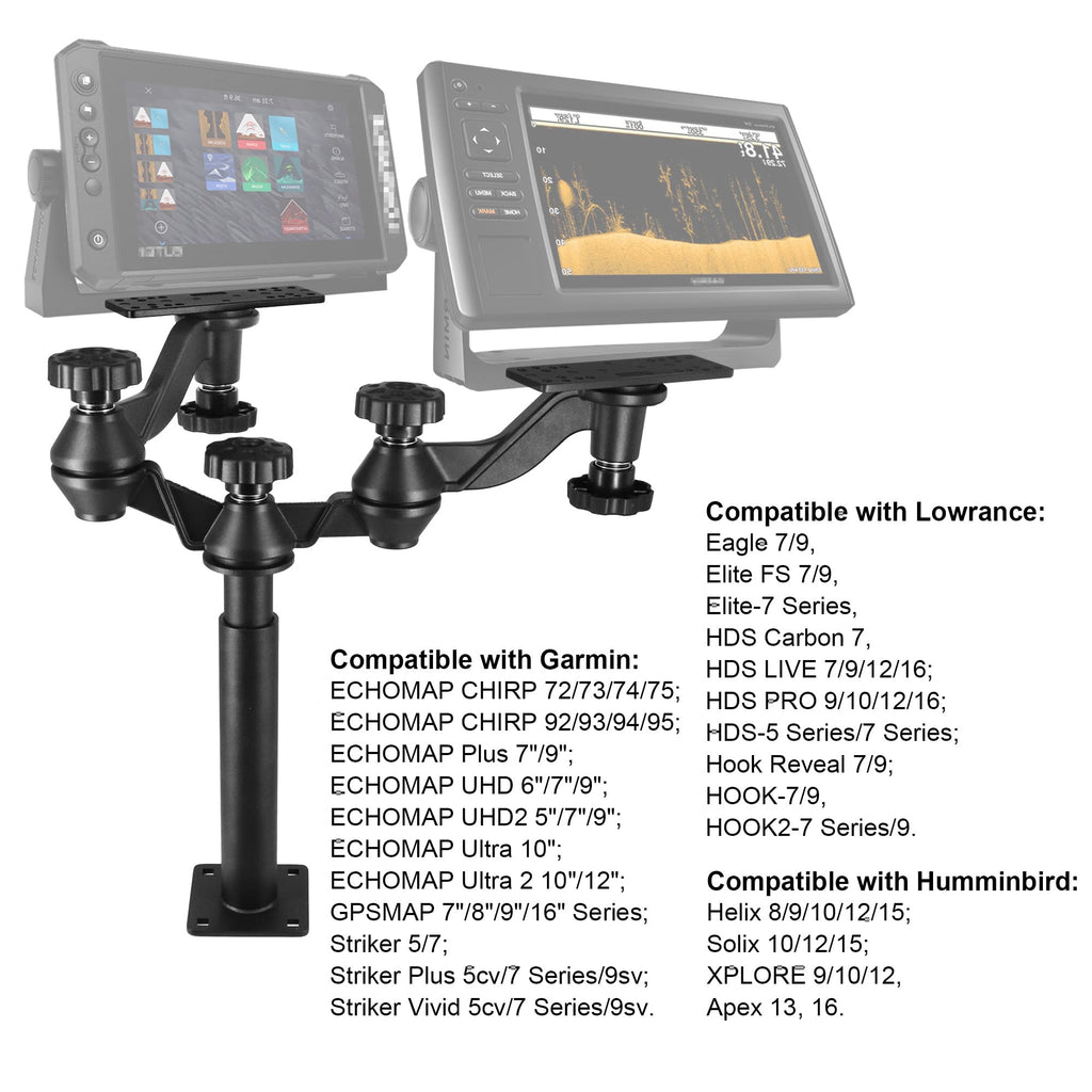 WINDFRD Dual Fish Finder Mount with Dual-Joint Adjustable Arm, Heavy Duty Height-Adjustable Tall Bow Mount for Bass Boat/Boat, Max Load 110lbs, Compatible with Garmin, Lowrance, Humminbird - image 6