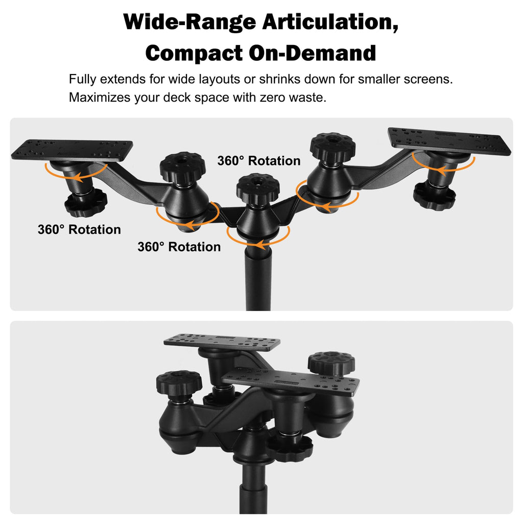WINDFRD Dual Fish Finder Mount with Dual-Joint Adjustable Arm, Heavy Duty Height-Adjustable Tall Bow Mount for Bass Boat/Boat, Max Load 110lbs, Compatible with Garmin, Lowrance, Humminbird - image 7