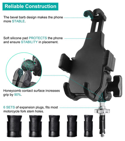 Motorcycle Fork Stem Phone Mount with Vibration Dampener