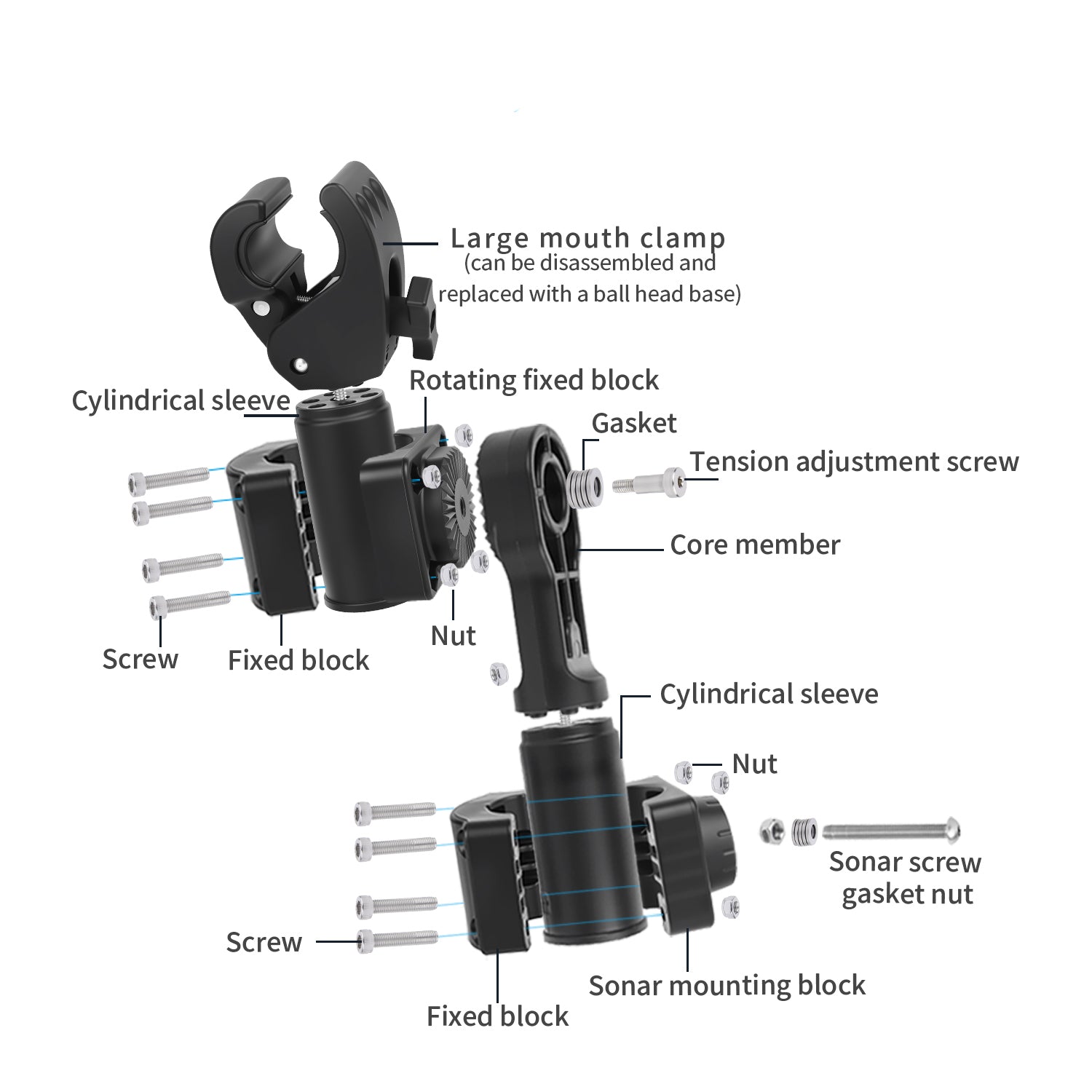 0 Degree Pole Mount with Clamp, Compatible with Garmin LiveScope Plus LVS34, Replaces 010-13228-03