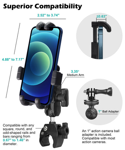 Motorcycle Clamp Phone Mount with Vibration Dampener