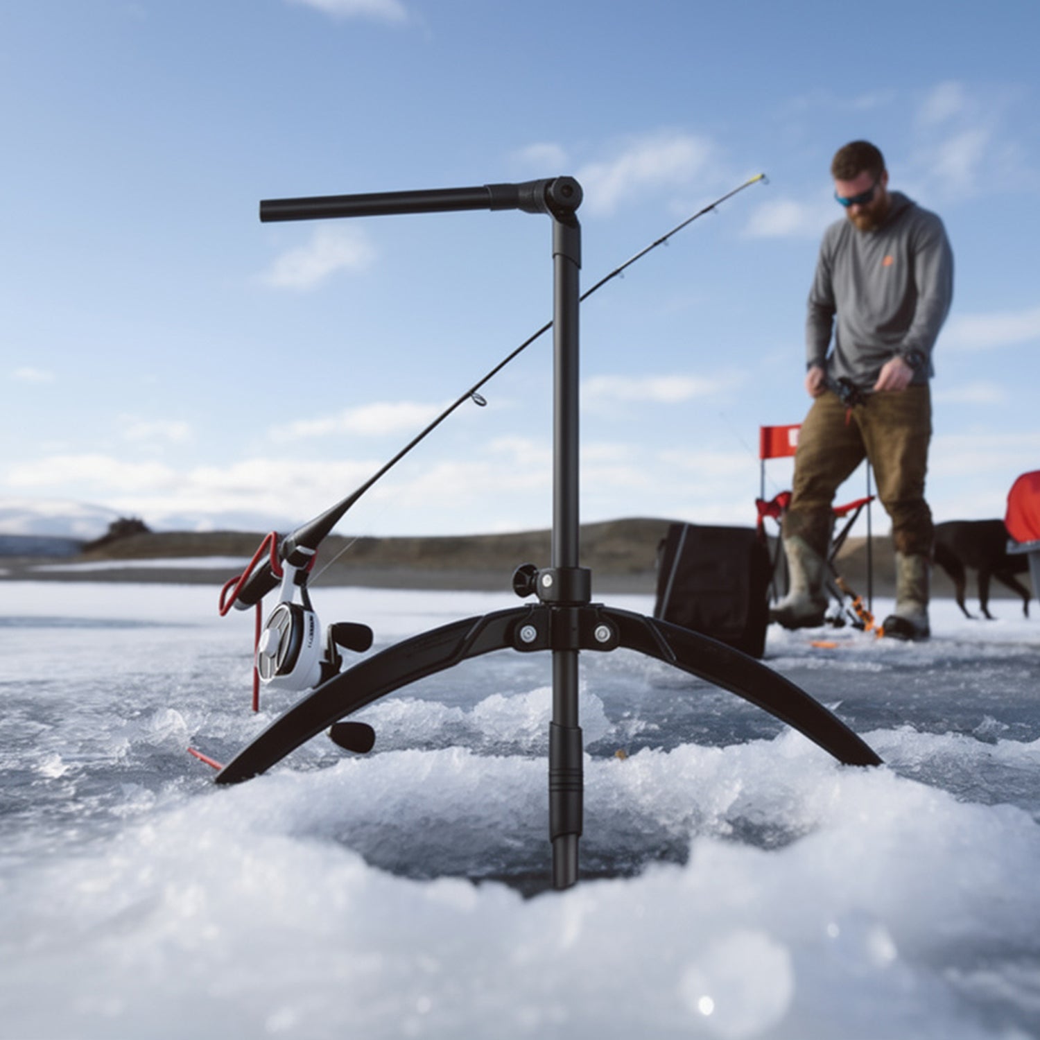 Ice Fishing Transducer Pole Mount with 0 Degree Mount for Garmin LVS34, Compatible with C-Size Double Socket Arms