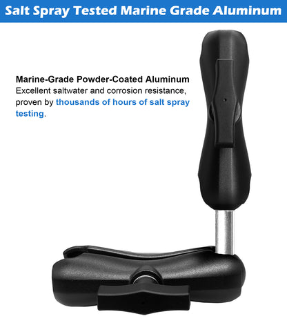 Bras double en aluminium WINDFRD à deux douilles moyennes (5,9") avec adaptateur à double rotule pour accessoires à rotule de 1,5 pouce/taille C/38 mm, pince puissante, réglable à 360°, compatible avec support RAM, iBolt et plus encore.