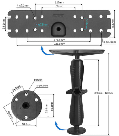 2.25" / D Size Ball Fish Finder Mount with 13" Long Arm, Heavy Duty Marine Electronic/Depth Finder Mount for 9" to 16" Large Fishfinder, Compatible with Garmin, Lowrance, Humminbird and More