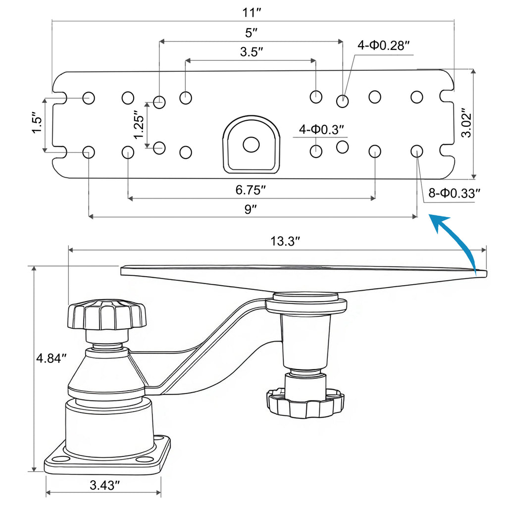 Support de sondeur WINDFRD tout aluminium pour sondeur de 9 à 12 pouces, bras renforcé, compatible avec Garmin, Lowrance et autres sondeurs de profondeur.