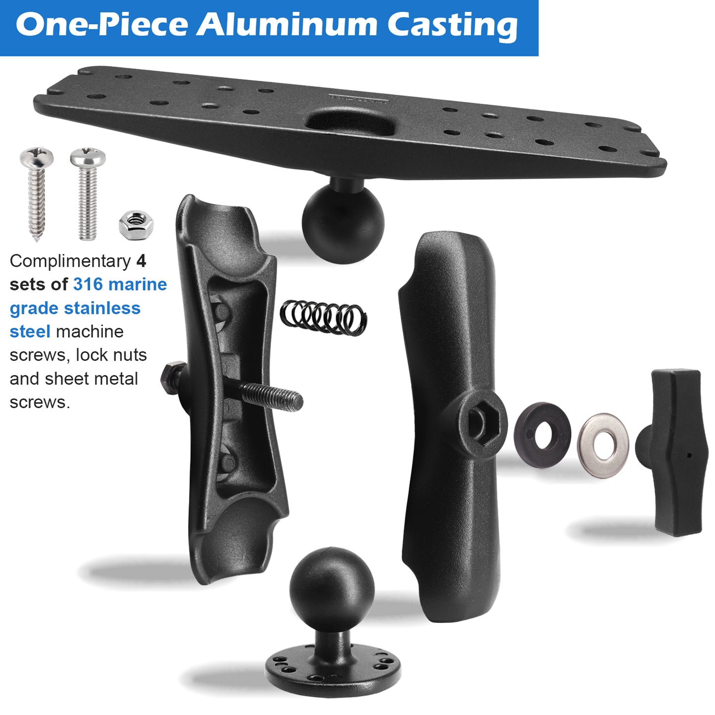 1.5" Ball Fish Finder Mount for 9" to 12" Large Fishfinder, Marine Electronic Depth Finder Mount with C Size Ball, Compatible with Garmin, Lowrance, Humminbird and More