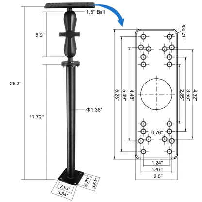 WINDFRD All Aluminum Fish Finder Mount with 17" Long Shaft and 1.5" Ball/C Size 5.9" Adjustable Arm, Marine Electronic/Depth Finder Mount, Compatible with Garmin, Lowrance, Humminbird and More