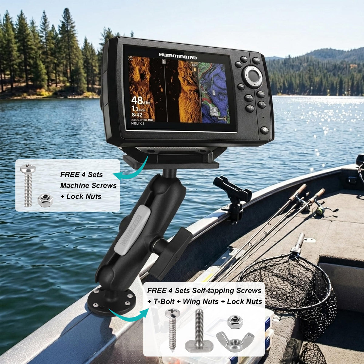 Aluminum Fish Finder Mount with 1.5" Ball, Graph Holder for Helix 5 Helix 7