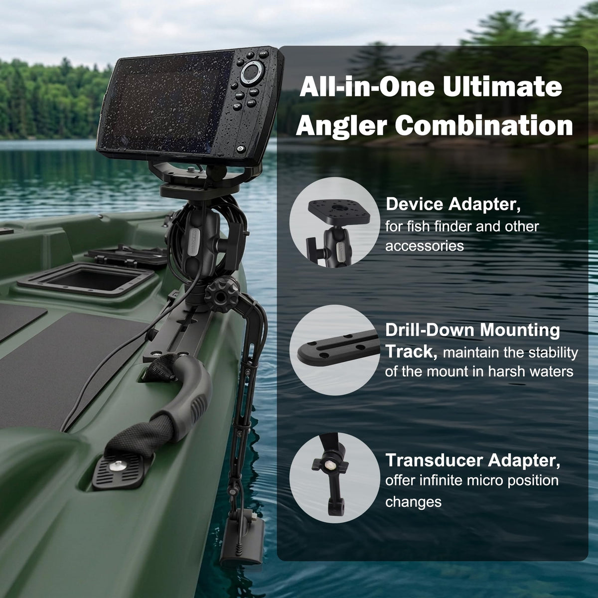Kayak Fish Finder Mount with Transducer Arm, Boat Mount, Upgraded Version