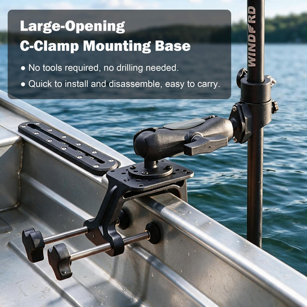 Folding FFS Live Sonar Transducer Pole System with Aluminum C-Clamp, Foldable Travel Design