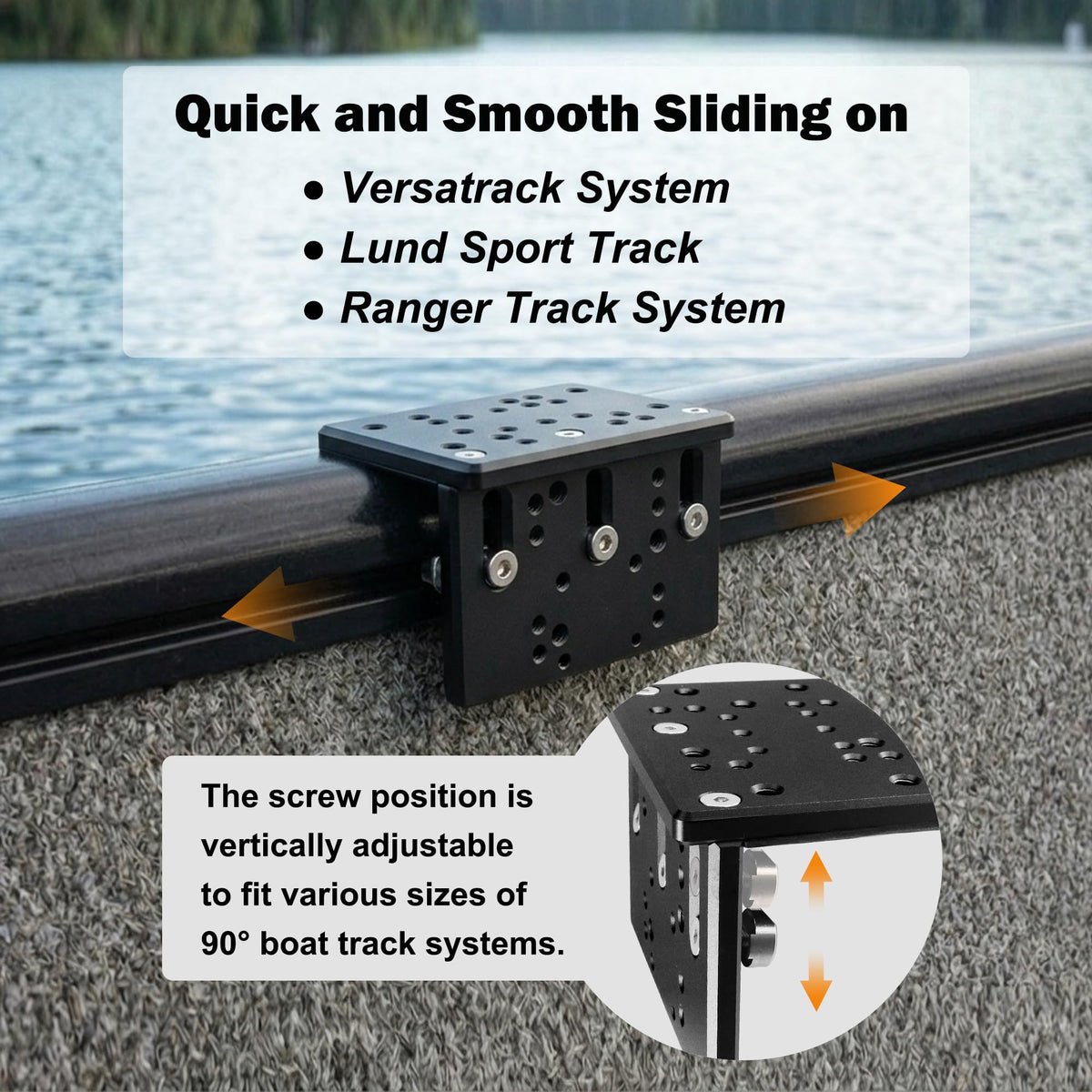 WINDFRD 90 Degree Aluminum Boat Track Mount Base, Lund Large