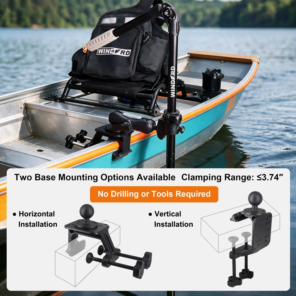 Folding FFS Live Sonar Transducer Pole System with Aluminum C-Clamp, Foldable Travel Design