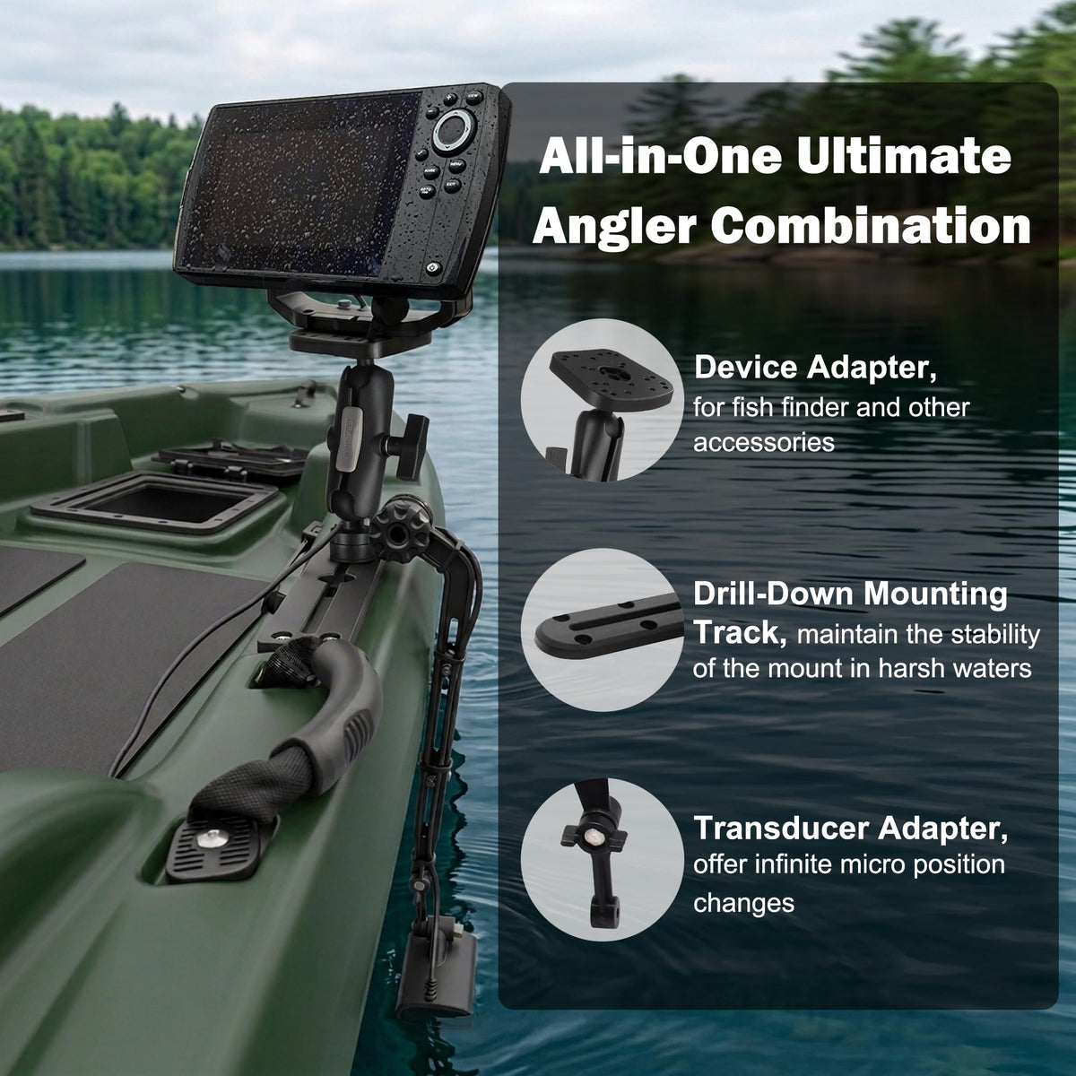 Kayak Fish Finder Mount with Transducer Arm, Boat Mount, Upgraded Version