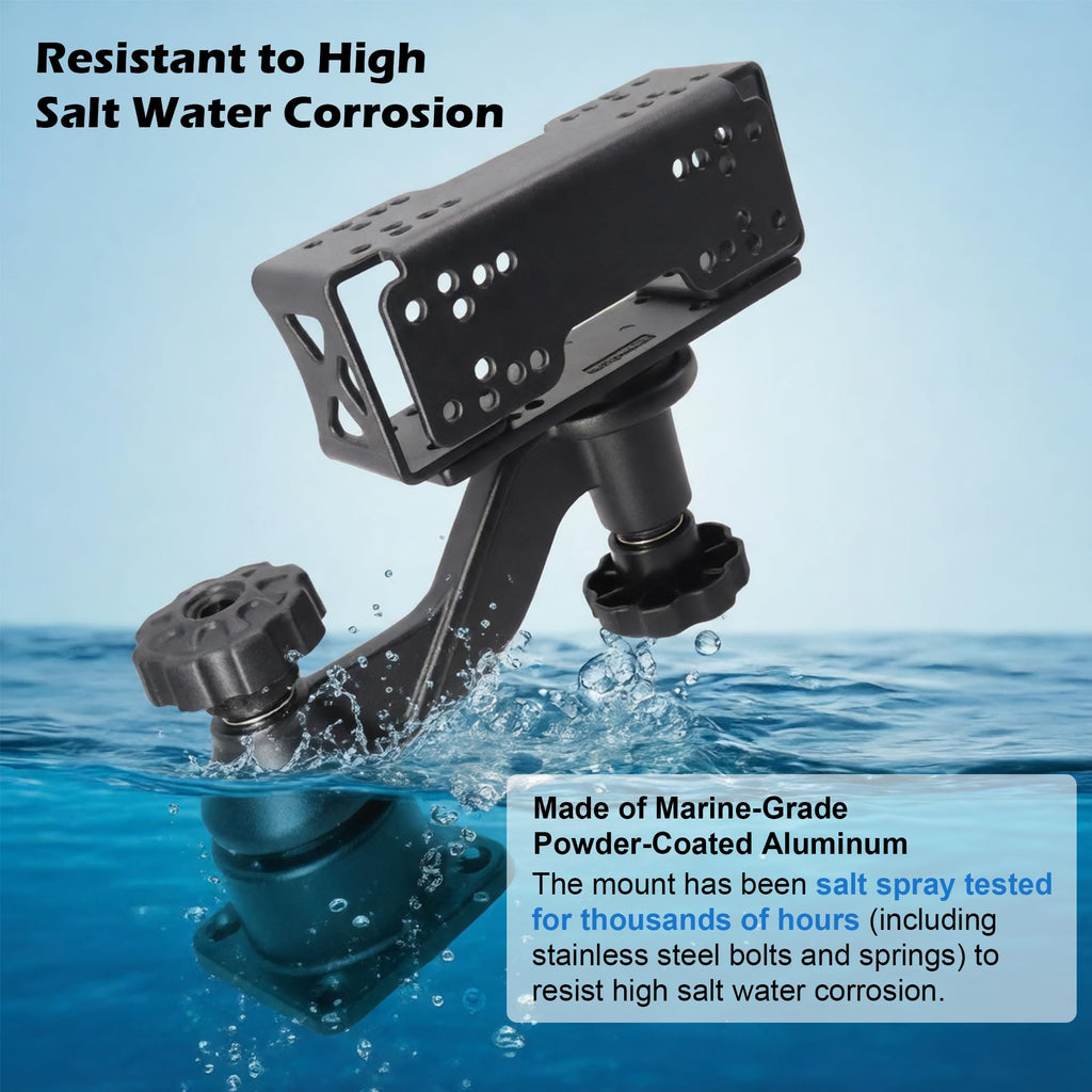 WINDFRD Aluminum Dual Fish Finder Mount, Marine Electronics Mount with Reinforced Adjustable Arm for 5"-10" Dual Fish Finder Screen, Compatible with Garmin, Lowrance, Humminbird and More - image 2