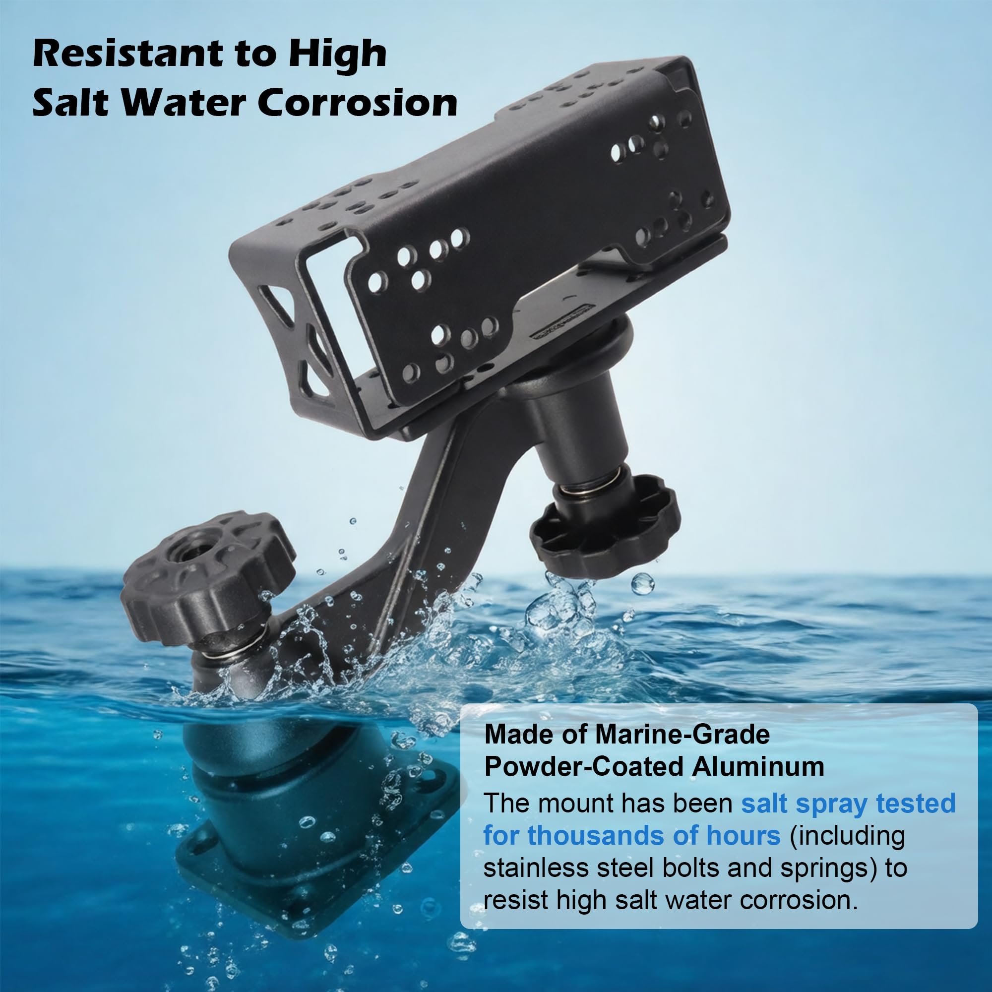 WINDFRD Aluminum Dual Fish Finder Mount, Marine Electronics Mount with Reinforced Adjustable Arm for 5"-10" Dual Fish Finder Screen, Compatible with Garmin, Lowrance, Humminbird and More - image 2