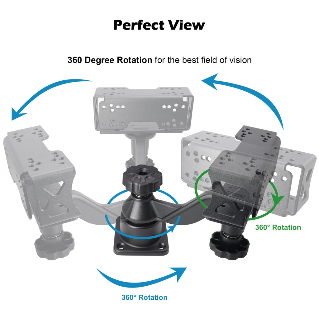 WINDFRD Aluminum Dual Fish Finder Mount, Marine Electronics Mount with Reinforced Adjustable Arm for 5"-10" Dual Fish Finder Screen, Compatible with Garmin, Lowrance, Humminbird and More - image 6
