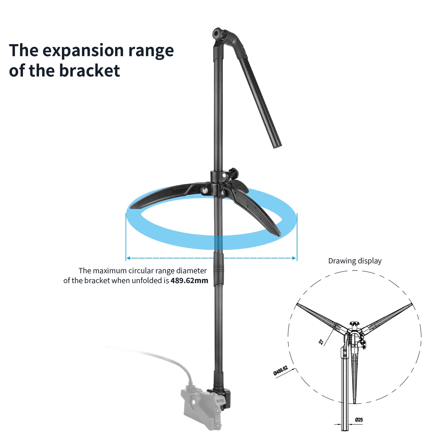 Ice Fishing Transducer Mount for Garmin LVS34, Compatible with 1.5-inch and C-Size Double Socket Arms