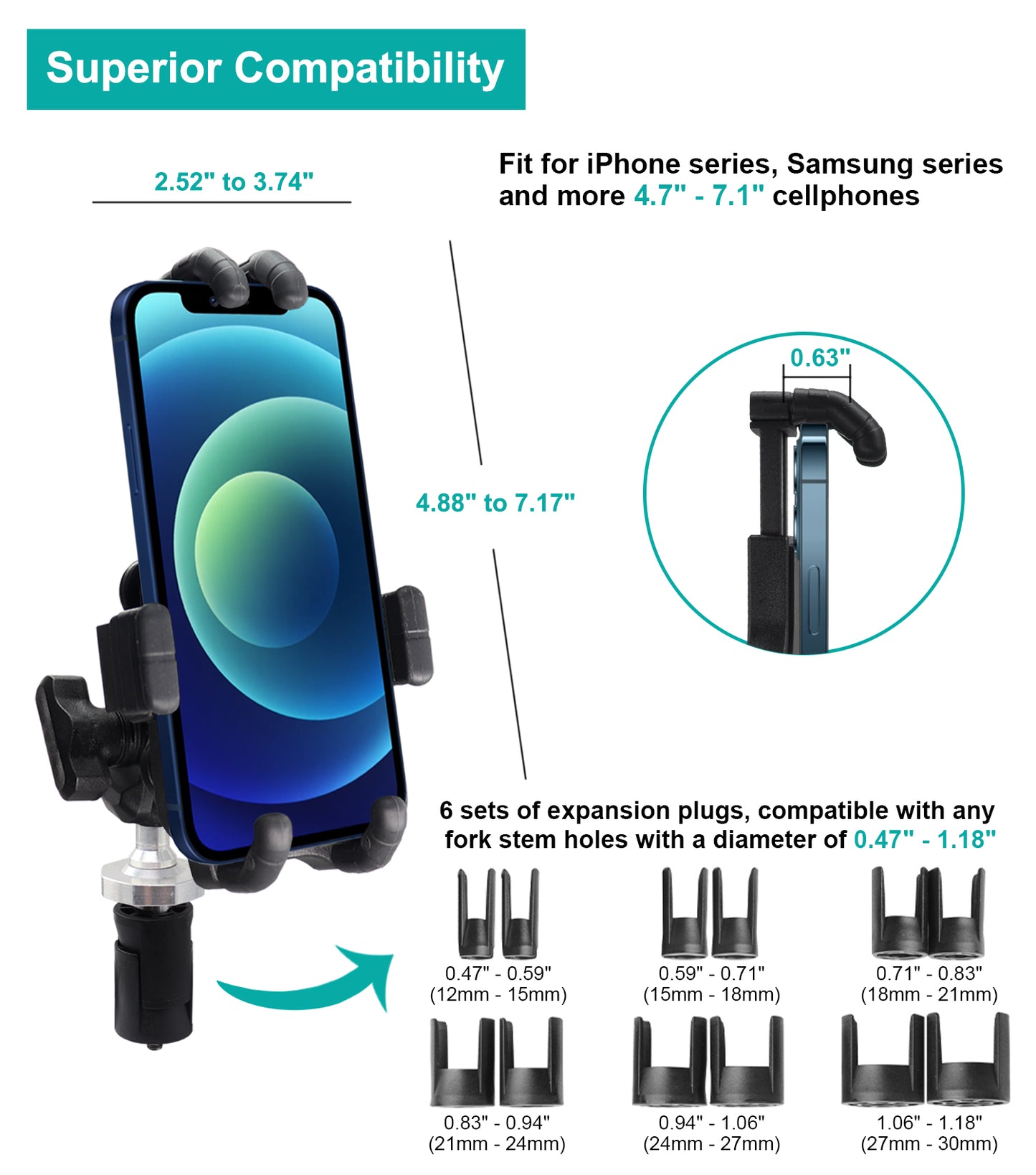 Support de téléphone pour fourche de moto avec amortisseur de vibrations 