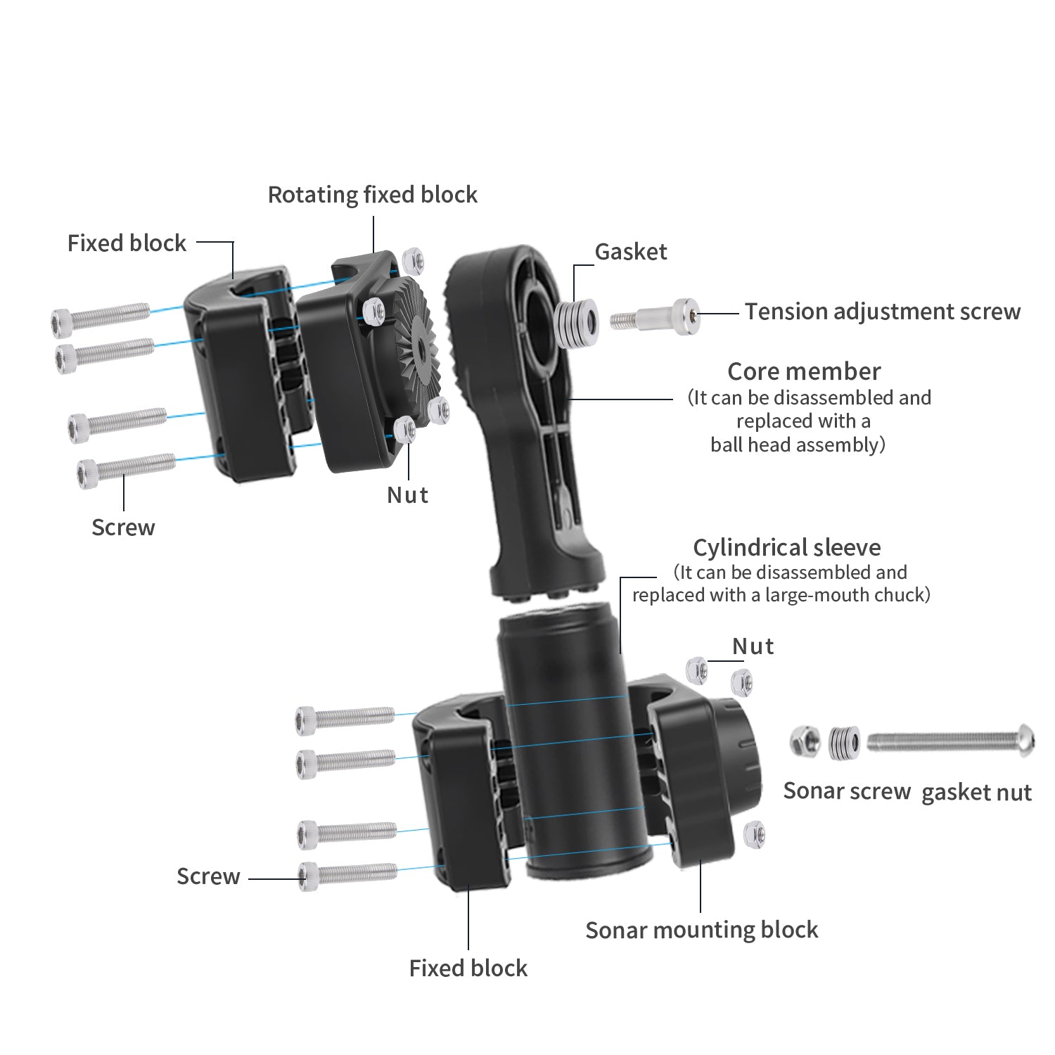 0 Degree Pole Mount Compatible with Garmin LiveScope System (LVS32), Replaces 010-12784-01