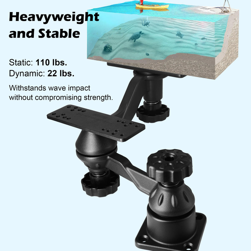 WINDFRD Aluminum Dual-Screen Fish Finder Mount, Marine Electronics Mount with Reinforced Dual Adjustable Arm for 5"-10" Depth Finder Display, Compatible with Garmin, Lowrance, Humminbird and More - image 2
