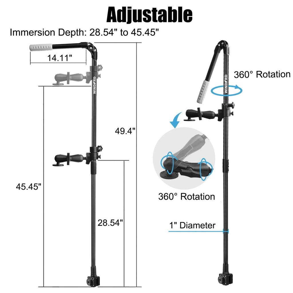 WINDFRD Livescope Transducer Pole Mount for Kayak/Boat, 0 Degree Pole Mount Compatible with Garmin LVS34/32/62 and Lowrance ActiveTarget2, Includes Luminous Handle Sleeve and T-Bolt Attachment - image 3