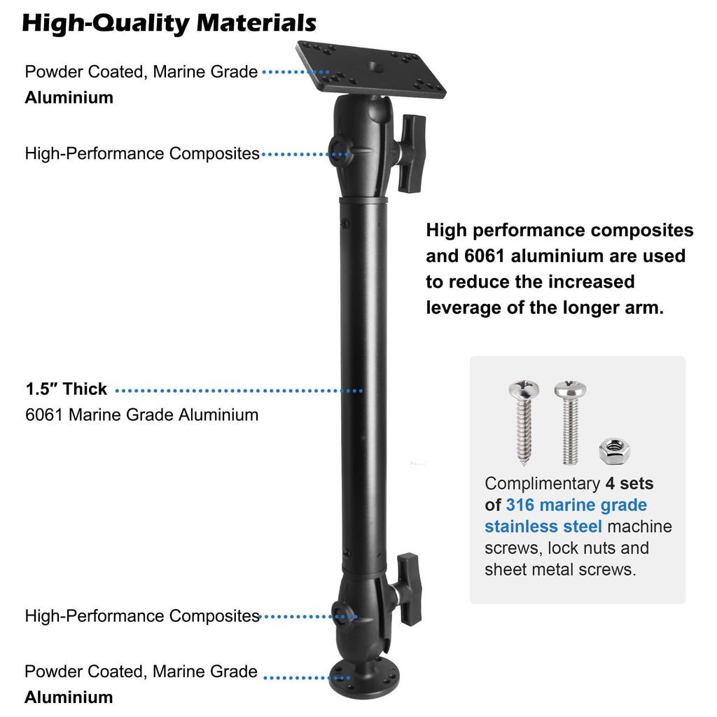 WINDFRD Fish Finder Mount, Compatible with Hummingbird Helix 5 and Helix 7, with 1.5" / C Size Aluminum Extension(18.3") Long Arm, Tall Bow Mount for Bass Boat/Kayak - image 3