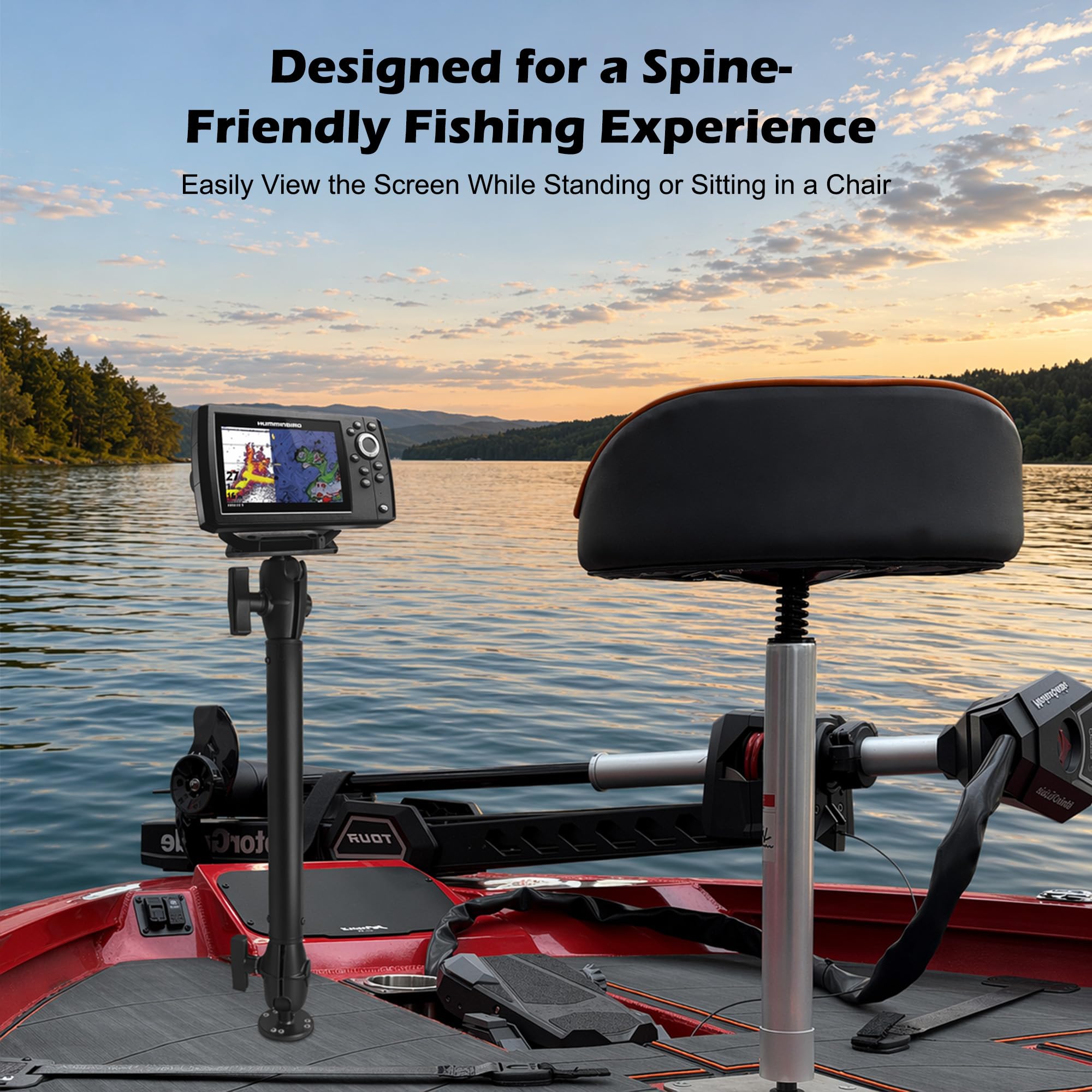 WINDFRD Fish Finder Mount, Compatible with Hummingbird Helix 5 and Helix 7, with 1.5" / C Size Aluminum Extension(18.3") Long Arm, Tall Bow Mount for Bass Boat/Kayak - image 4