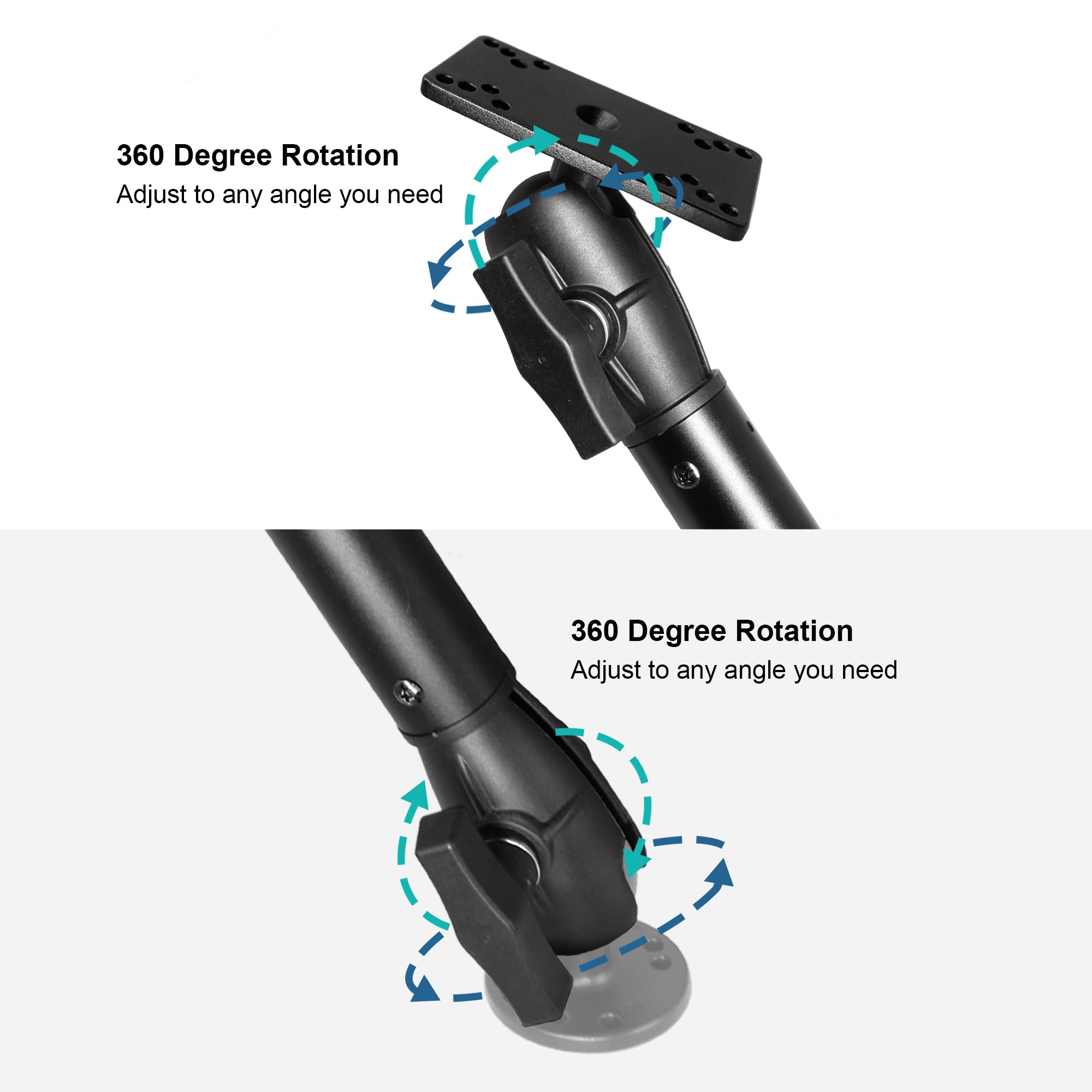 WINDFRD Fish Finder Mount, Compatible with Hummingbird Helix 5 and Helix 7, with 1.5" / C Size Aluminum Extension(18.3") Long Arm, Tall Bow Mount for Bass Boat/Kayak - image 5
