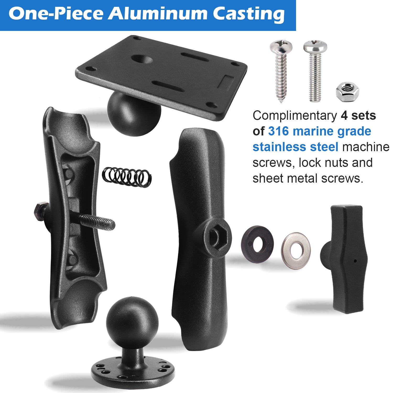 Aluminum 1.5" Ball Industrial Monitor Mount with VESA Plate, 75x75 mm